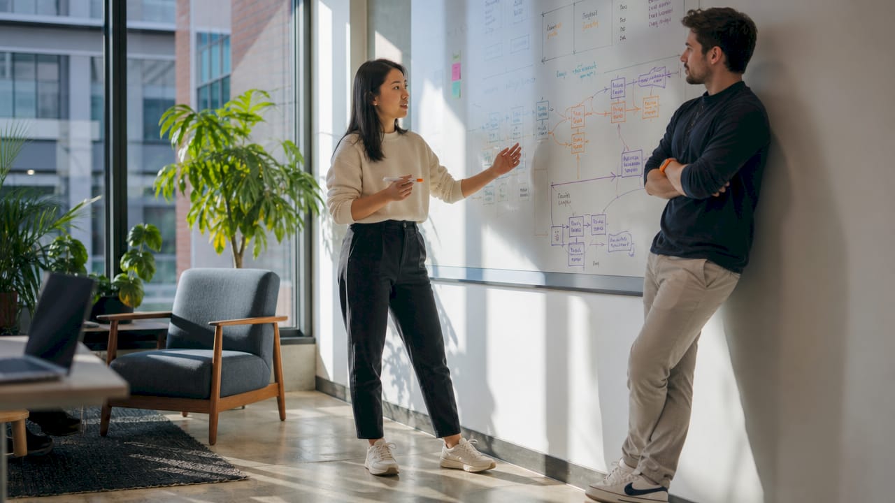 Two engineers collaborating on real-time data system