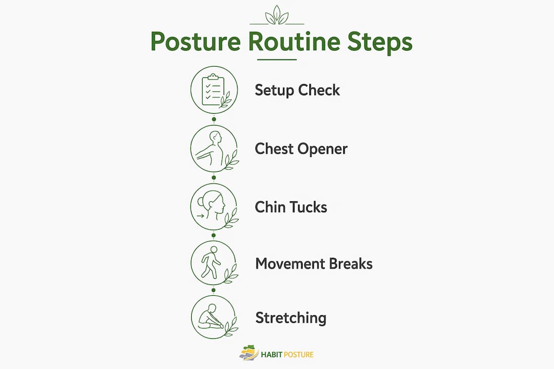 Infographic outlining daily posture routine steps