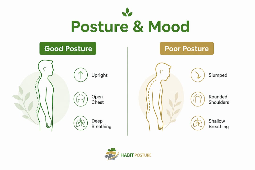 Infographic comparing good and poor gaming posture effects
