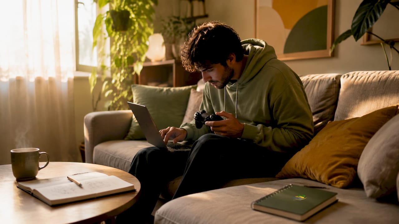 Gamer demonstrating slouched posture during gaming session