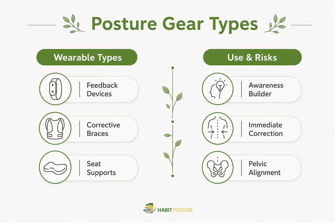 Infographic comparing posture gear types and uses