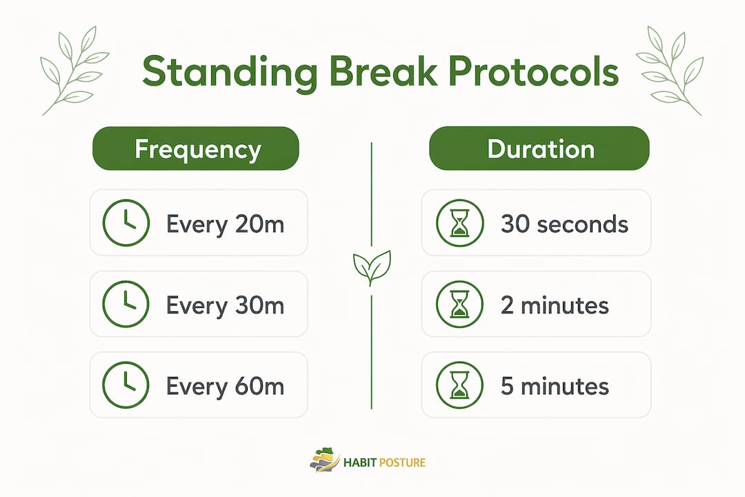 Infographic comparing standing break frequency and duration