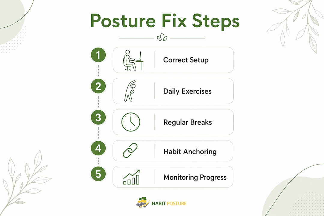 Infographic illustrating posture improvement steps