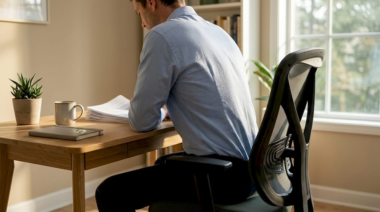 Close-up of man’s lower back sitting posture
