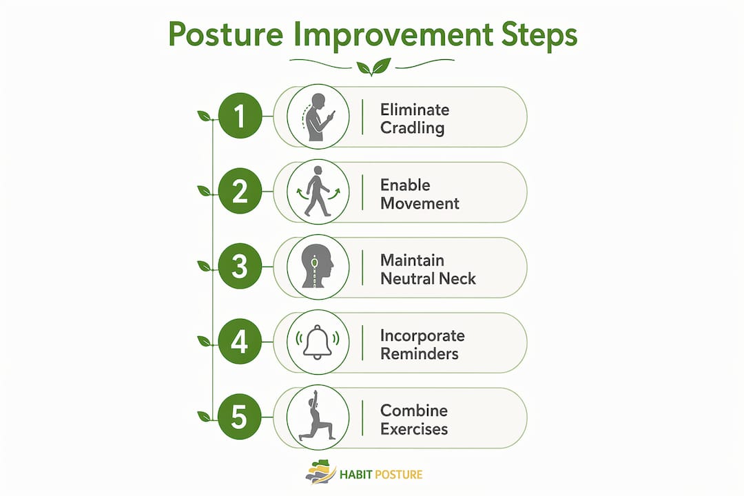 Infographic illustrating posture improvement steps