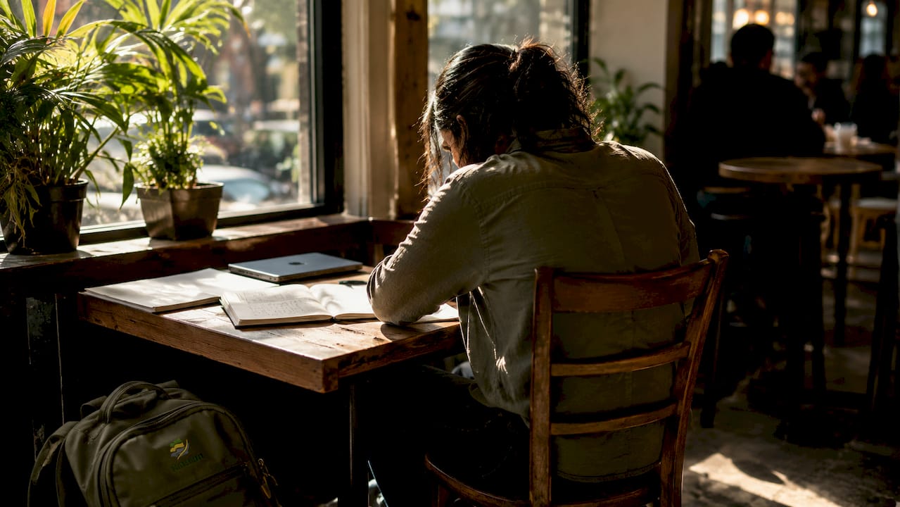 Slouched posture on kitchen chair workspace