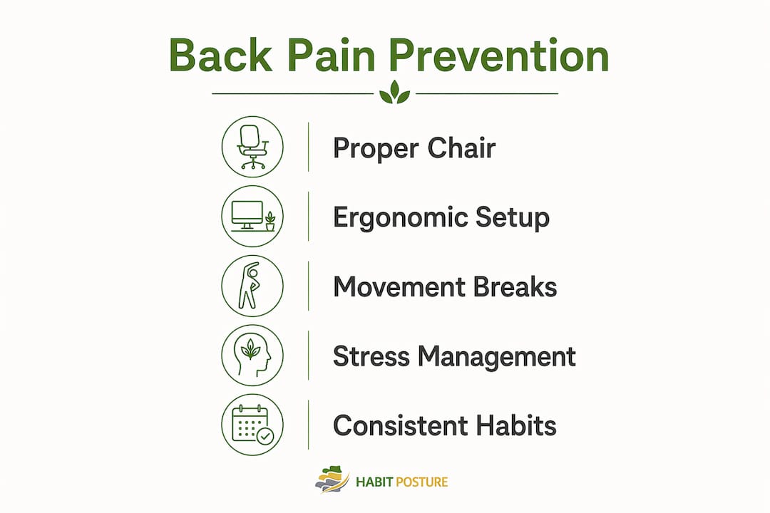 Infographic illustrating back pain prevention steps