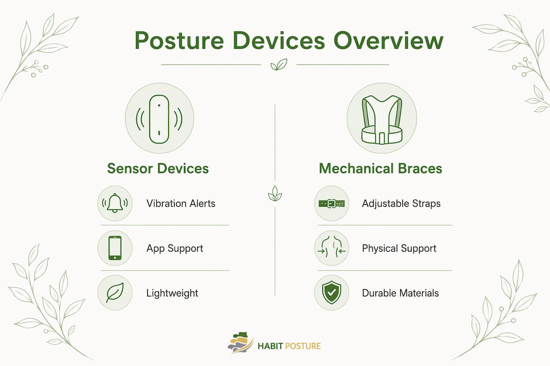 Infographic showing types of posture correction devices