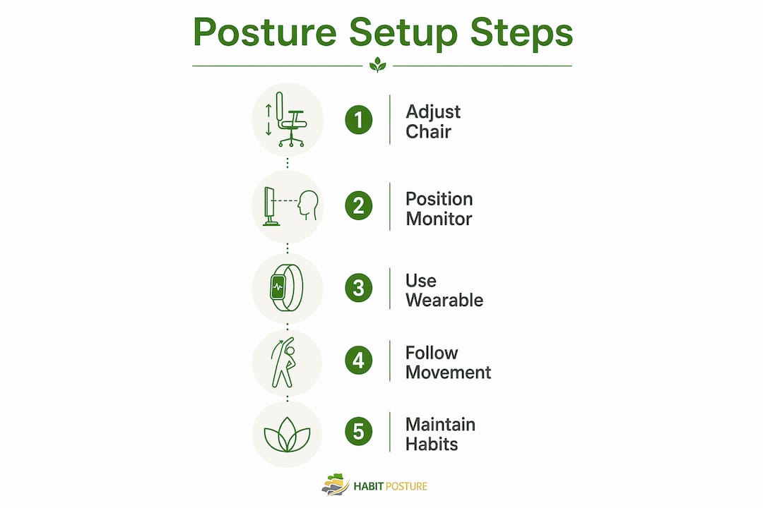 Infographic showing key posture setup steps