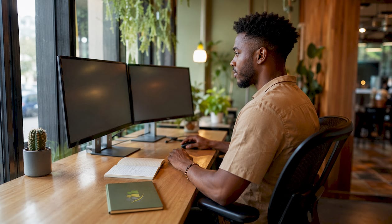 Man using properly aligned dual monitors