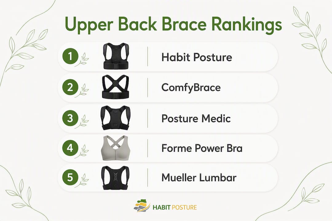 Infographic showing ranked upper back braces
