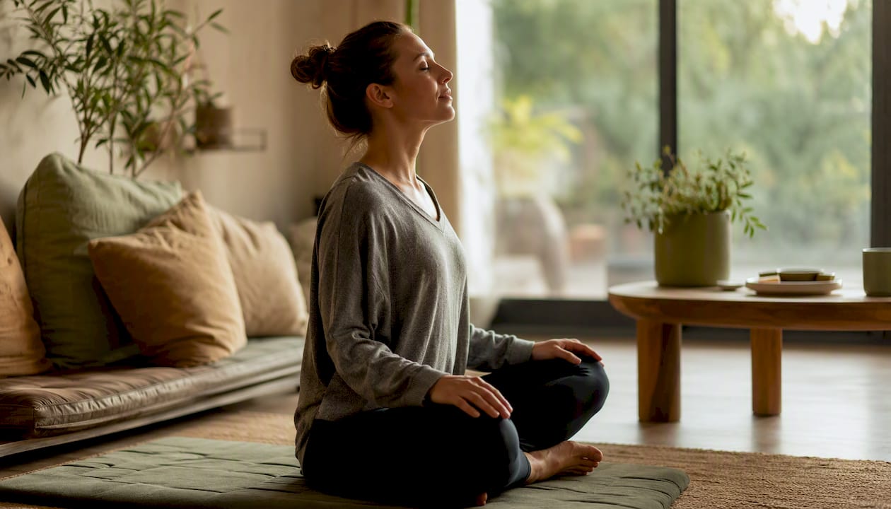 Person doing breathing exercise with upright posture