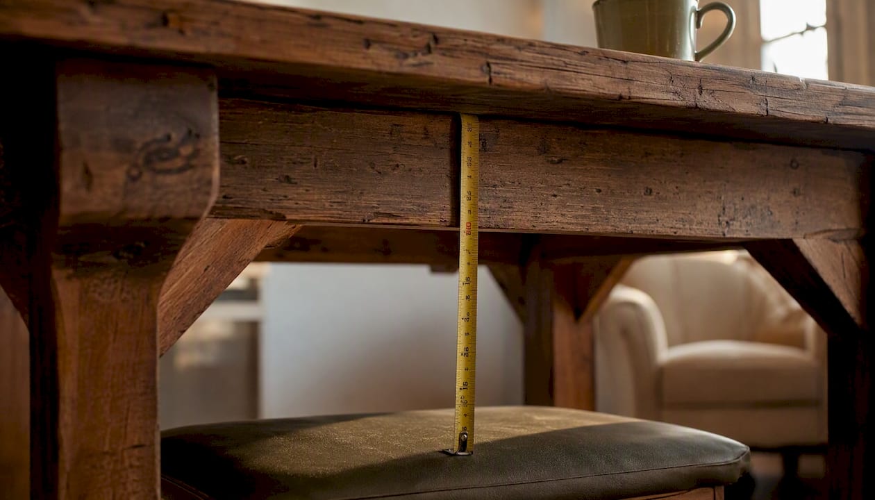 Measuring knee clearance under wooden table apron