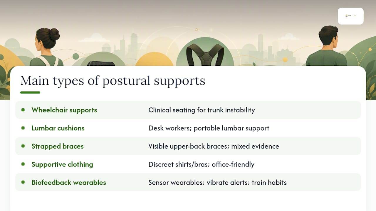 Diagram comparing five postural support device categories