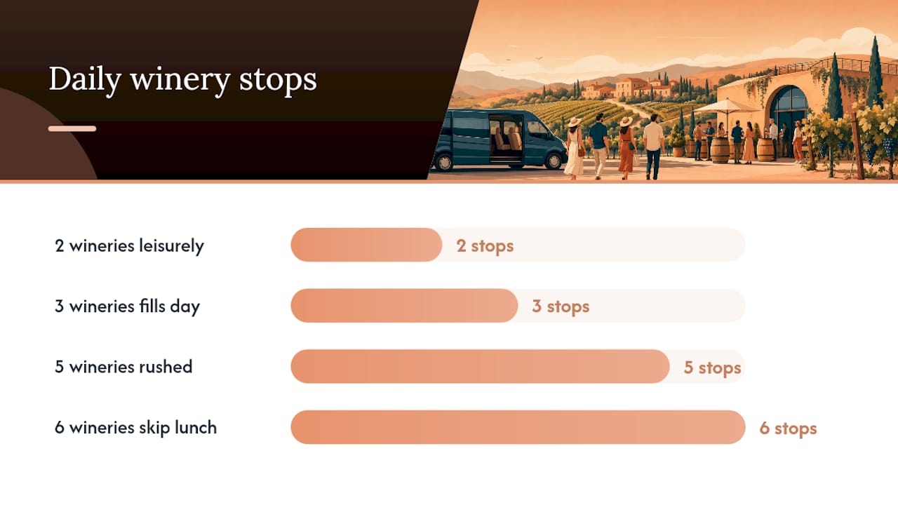 Timeline diagram of wine tour stops and durations