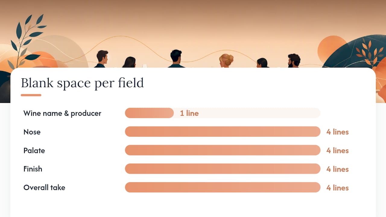Diagram of six-field wine tasting note template layout