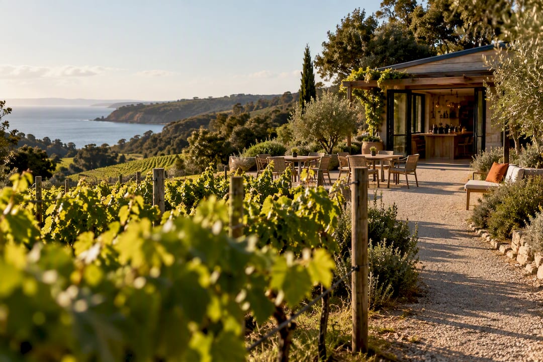 Empty boutique winery courtyard on Waiheke