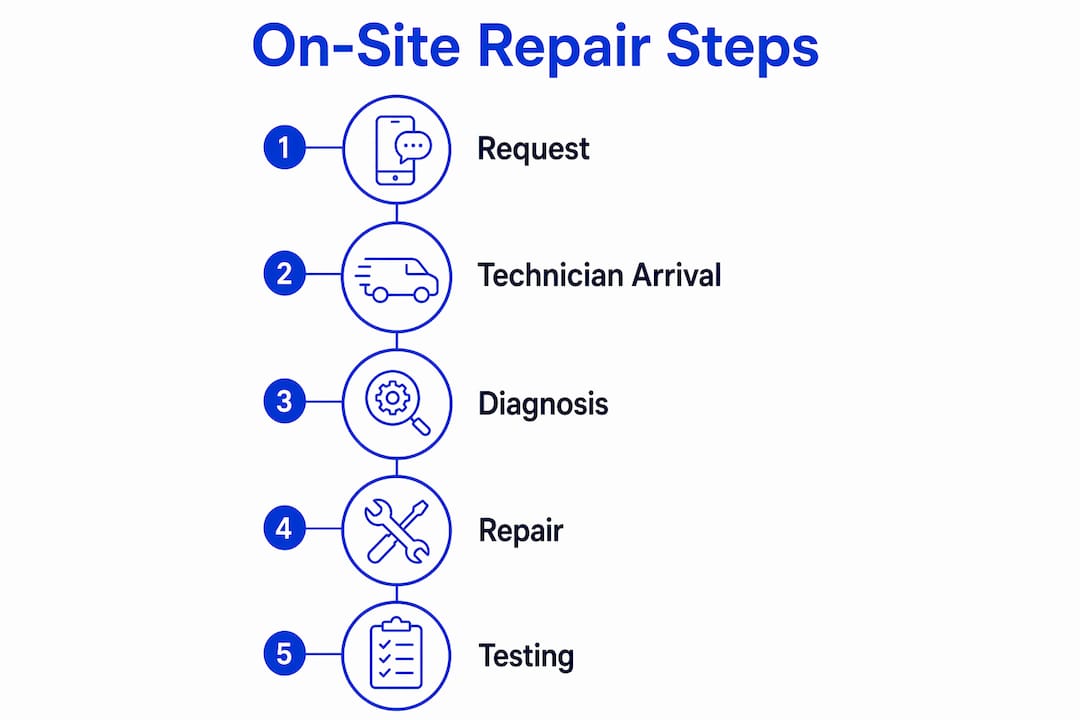 Infographic showing steps of on-site repair process