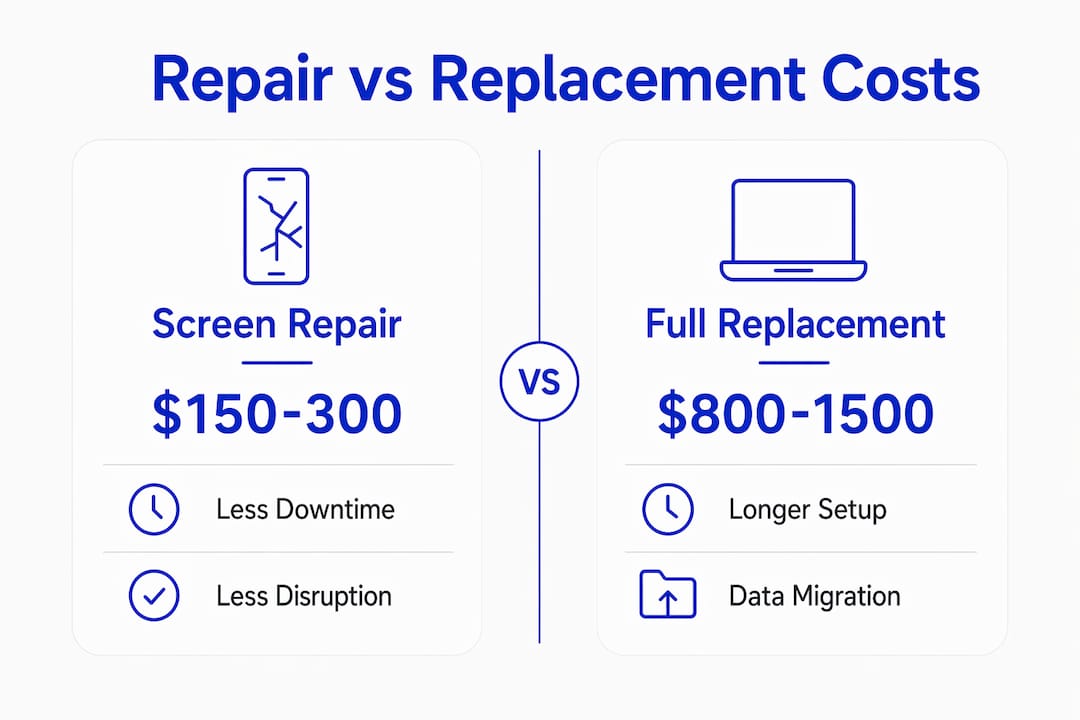 Infographic comparing screen repair and full replacement costs