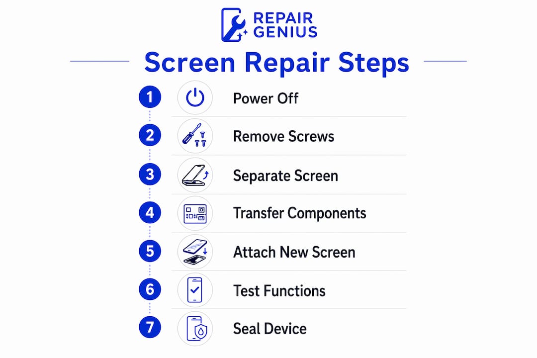 Infographic showing iPhone screen repair step-by-step