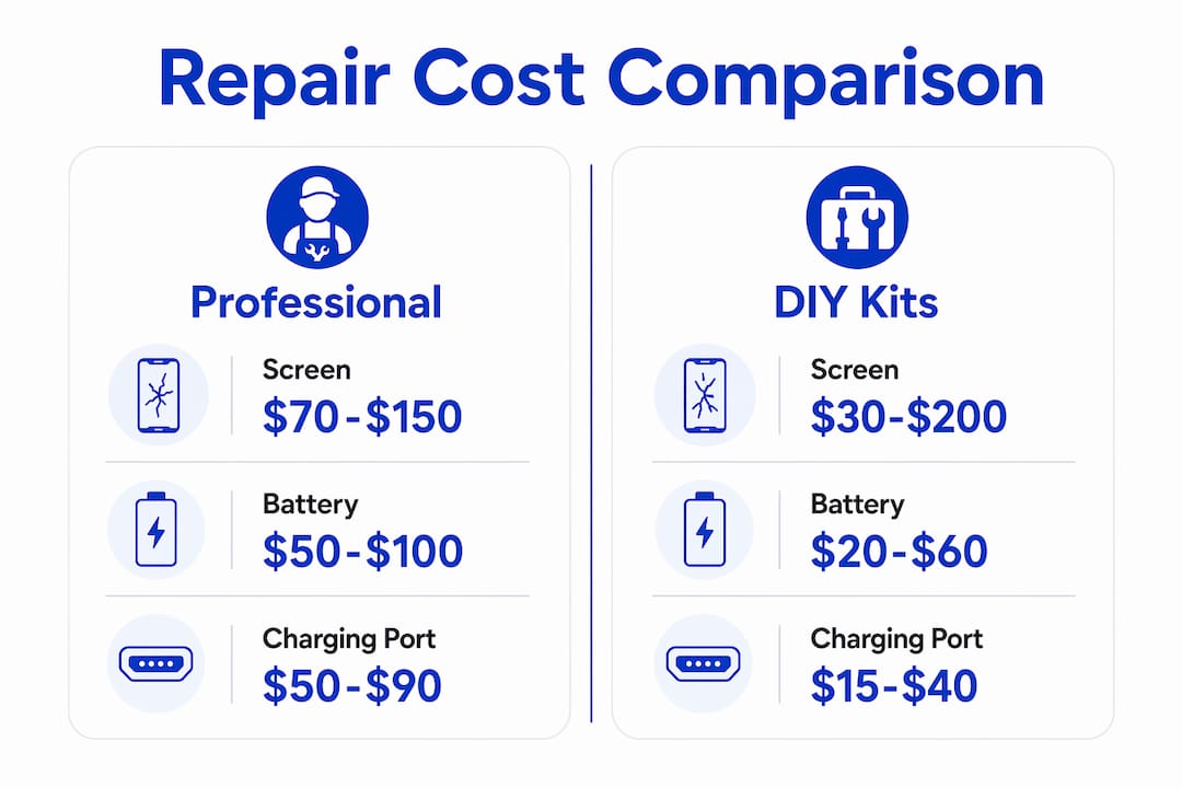Infographic comparing professional vs DIY phone repair costs