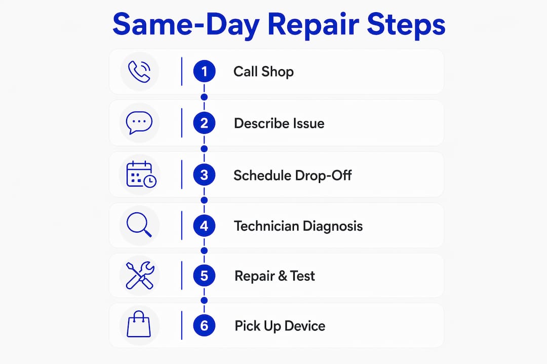 Infographic showing steps for same-day laptop repair