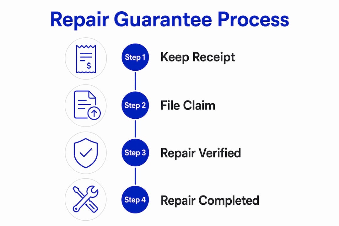 Infographic showing repair guarantee claim process flow