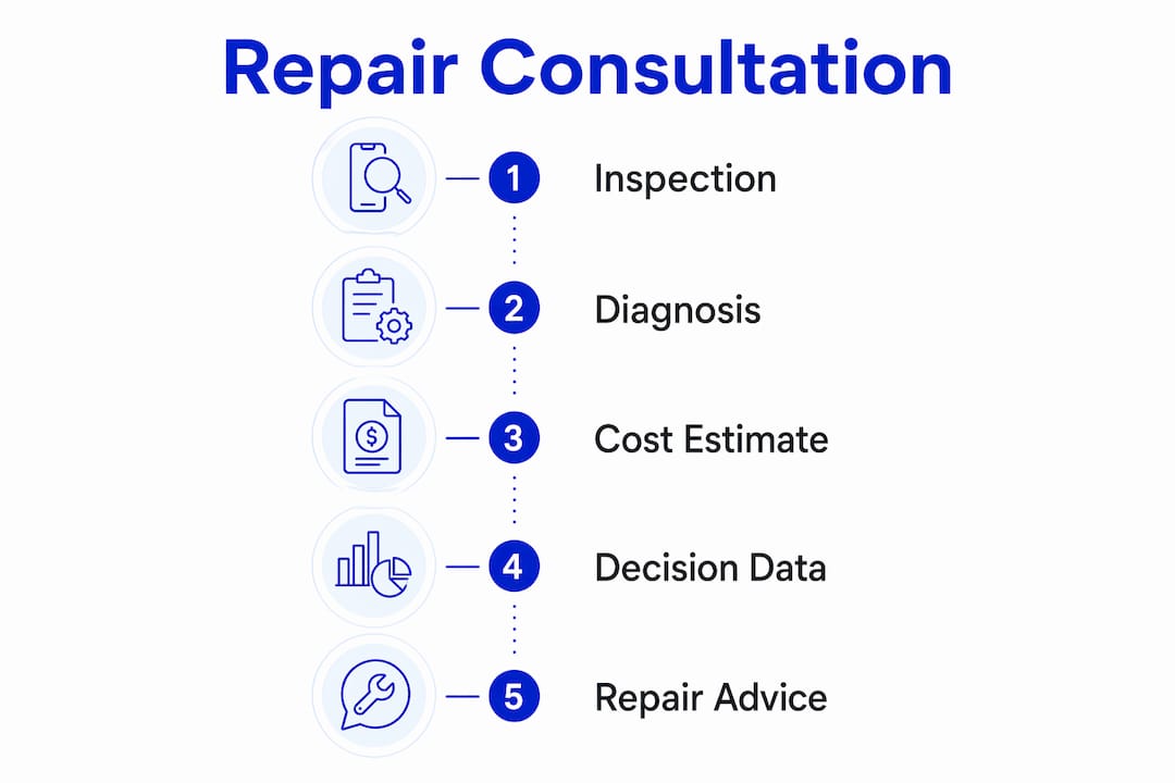 Infographic outlining typical repair consultation steps and benefits