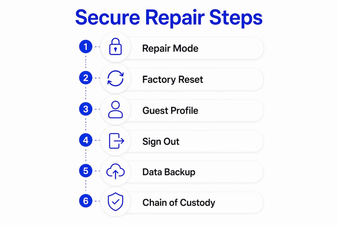 Infographic illustrating student device repair steps