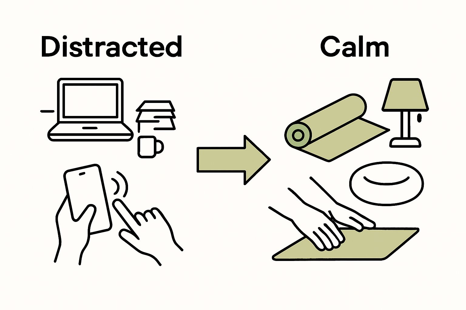 Infographic comparing distracted vs distraction-free meditation space