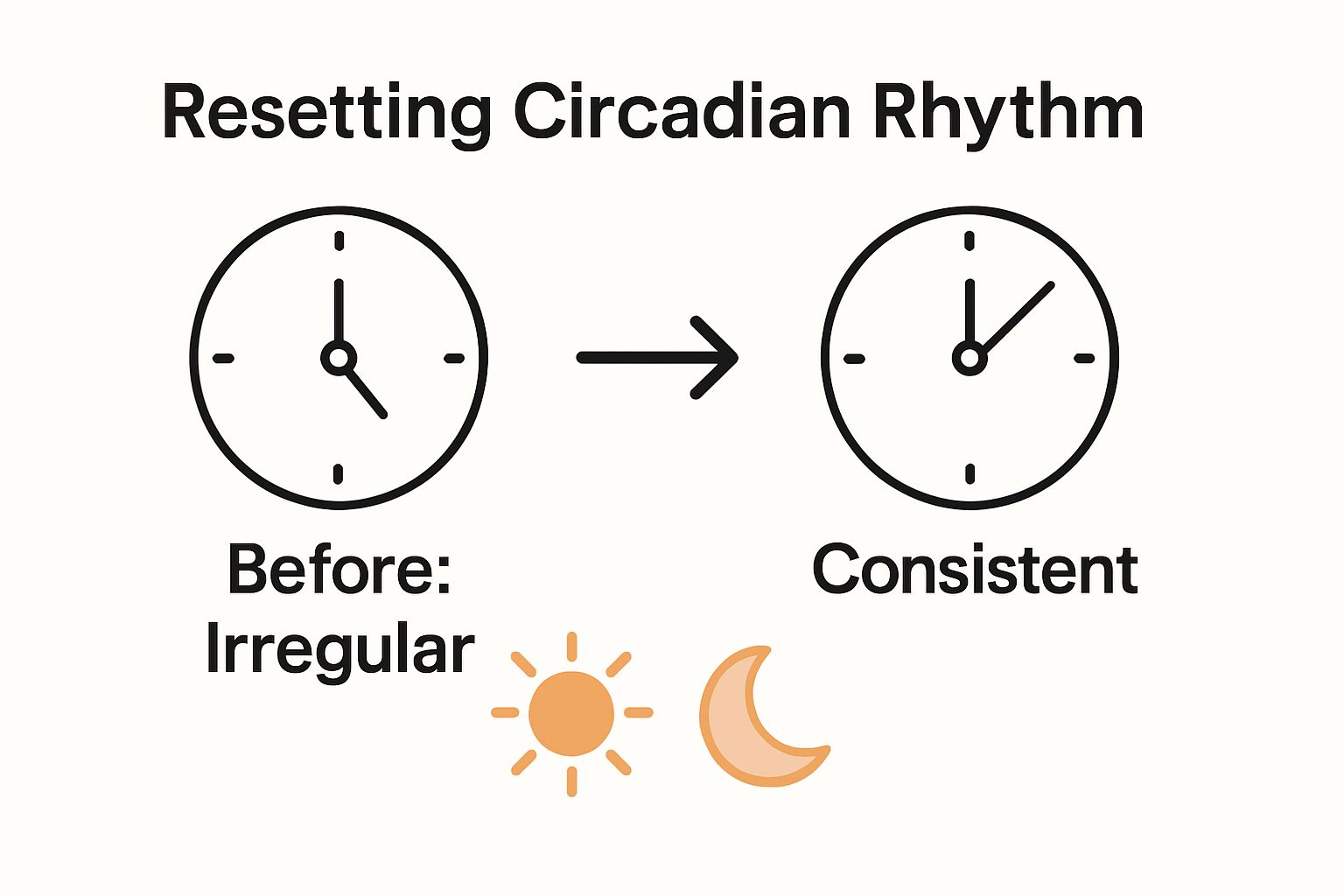 Infographic showing before and after of creating a consistent sleep schedule.