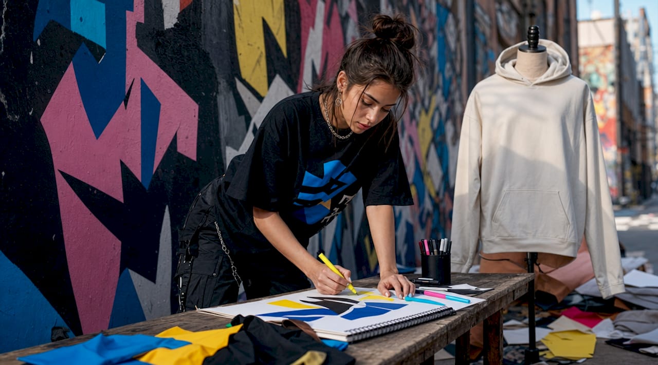 Designer creating original artist merchandise sketches