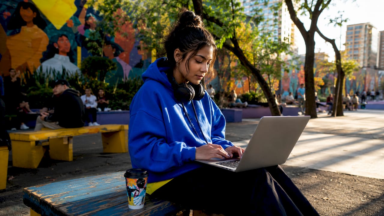 Young Latina creator working outdoors in NYC