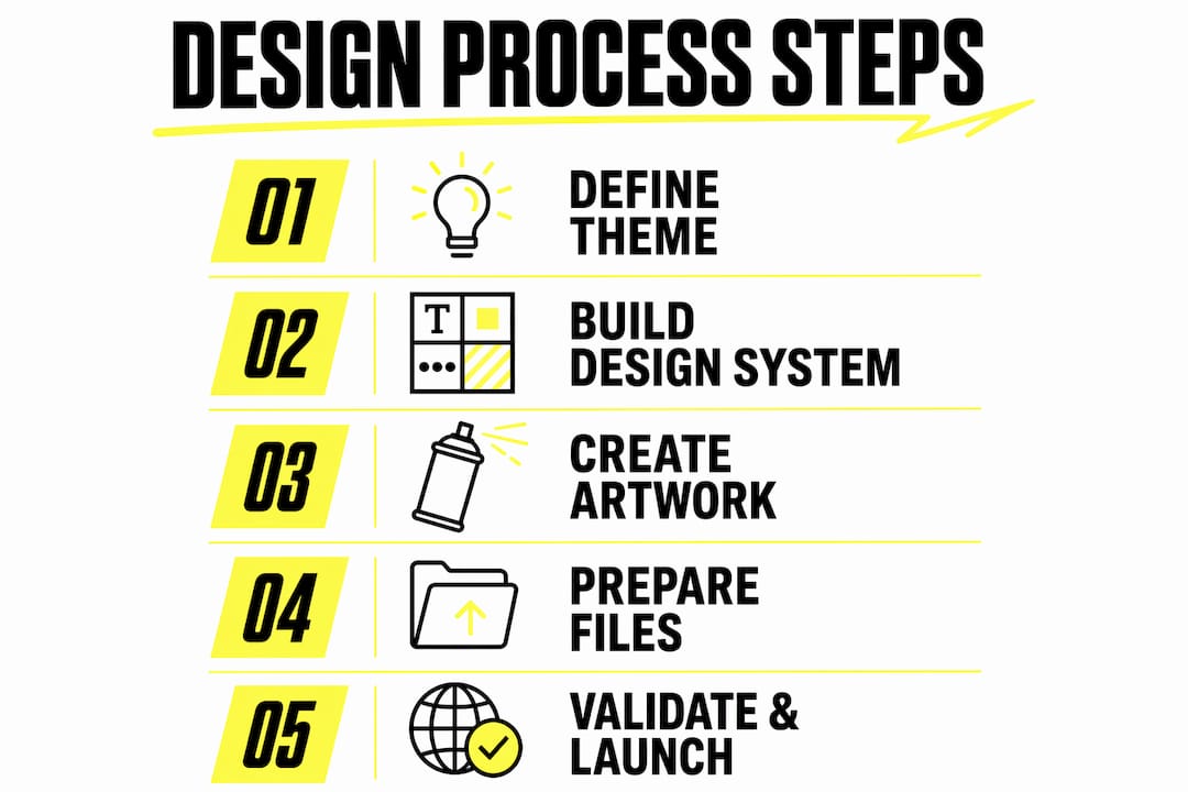 Infographic showing steps of graphic tee design process