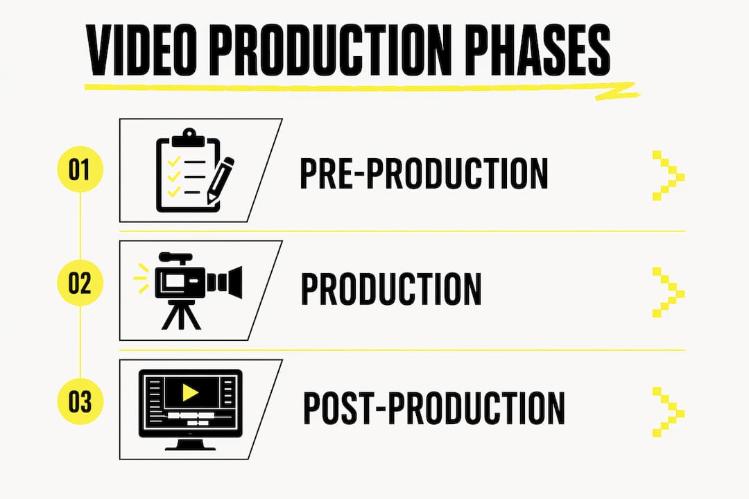 Infographic showing three main video production phases