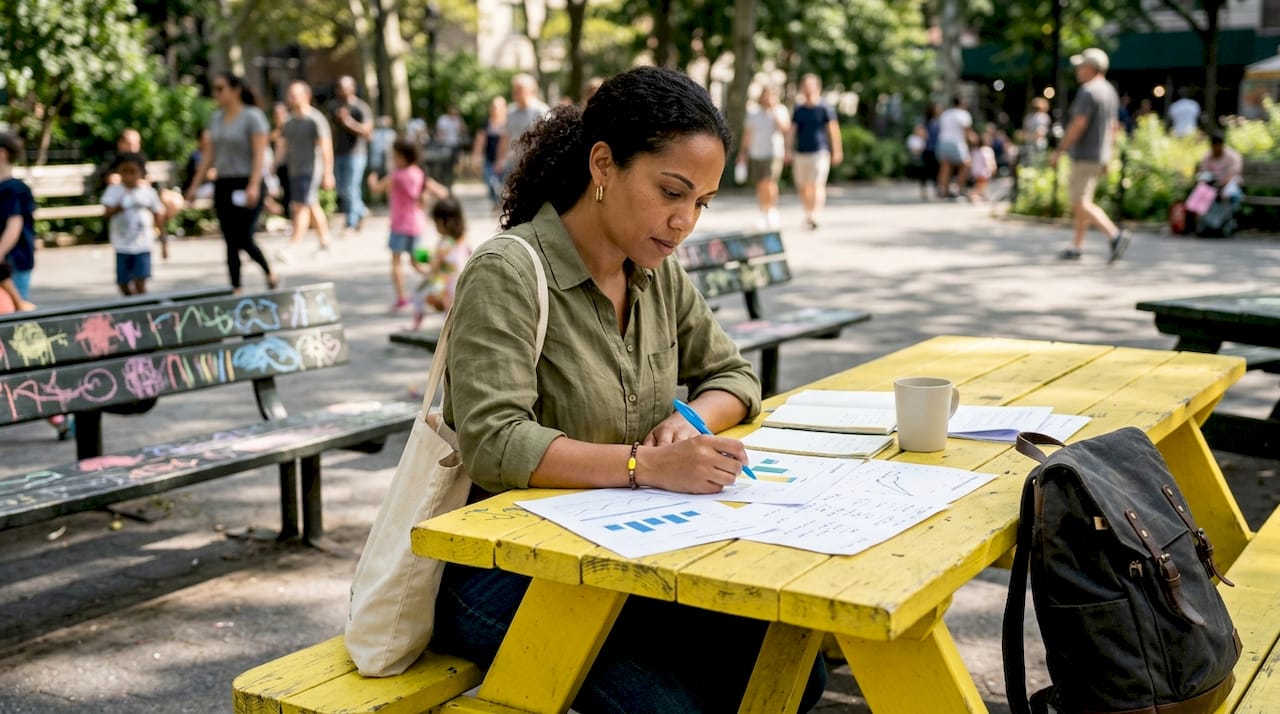 Marketer reviewing content strategy documents