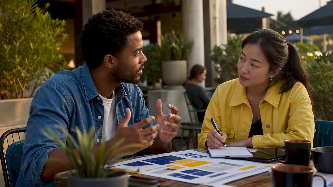 Team discussing content strategy brief
