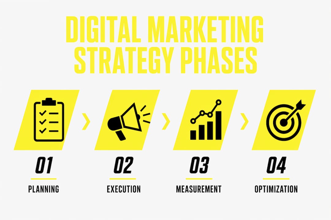 Infographic with four digital marketing strategy phases