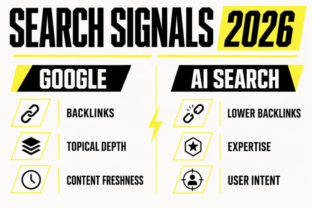 Comparison infographic of Google and AI search signals