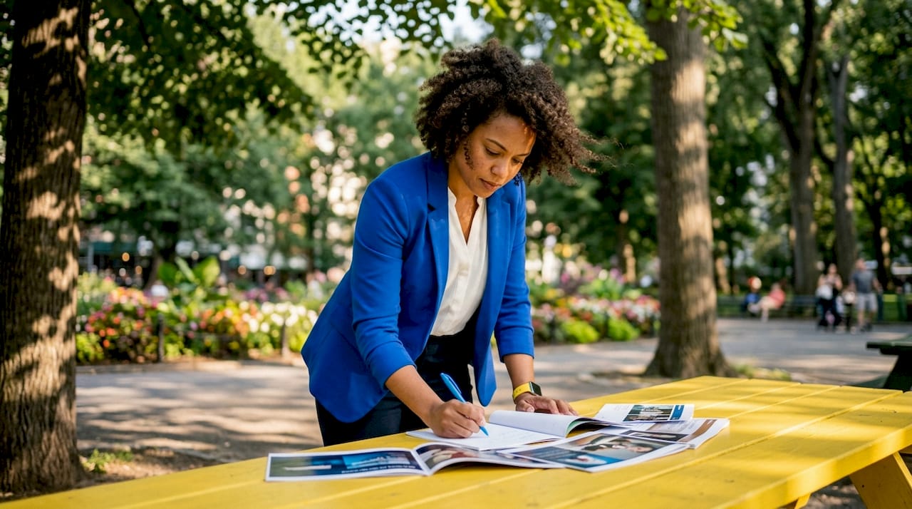Marketing strategist reviewing media ads