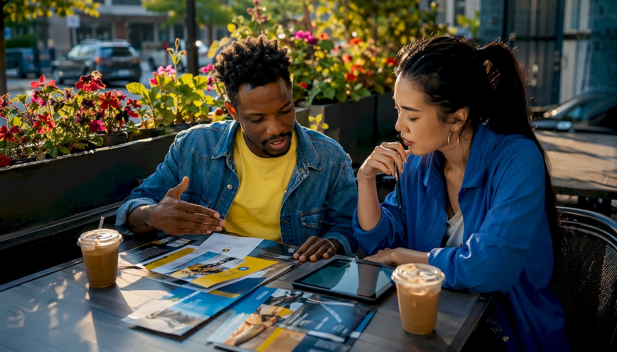 Marketing team discussing event types