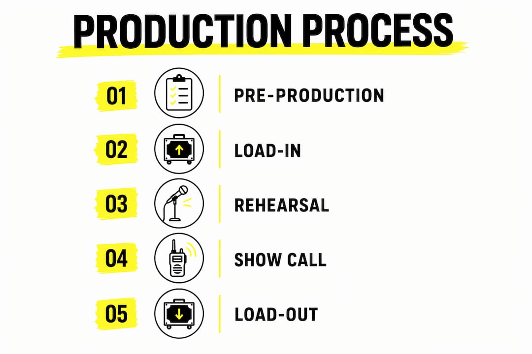 Infographic showing five live event production stages