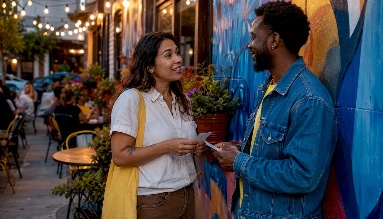 Small business owners networking outdoors