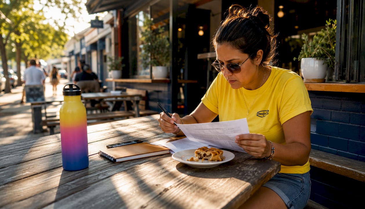 Small business owner reviewing marketing plan