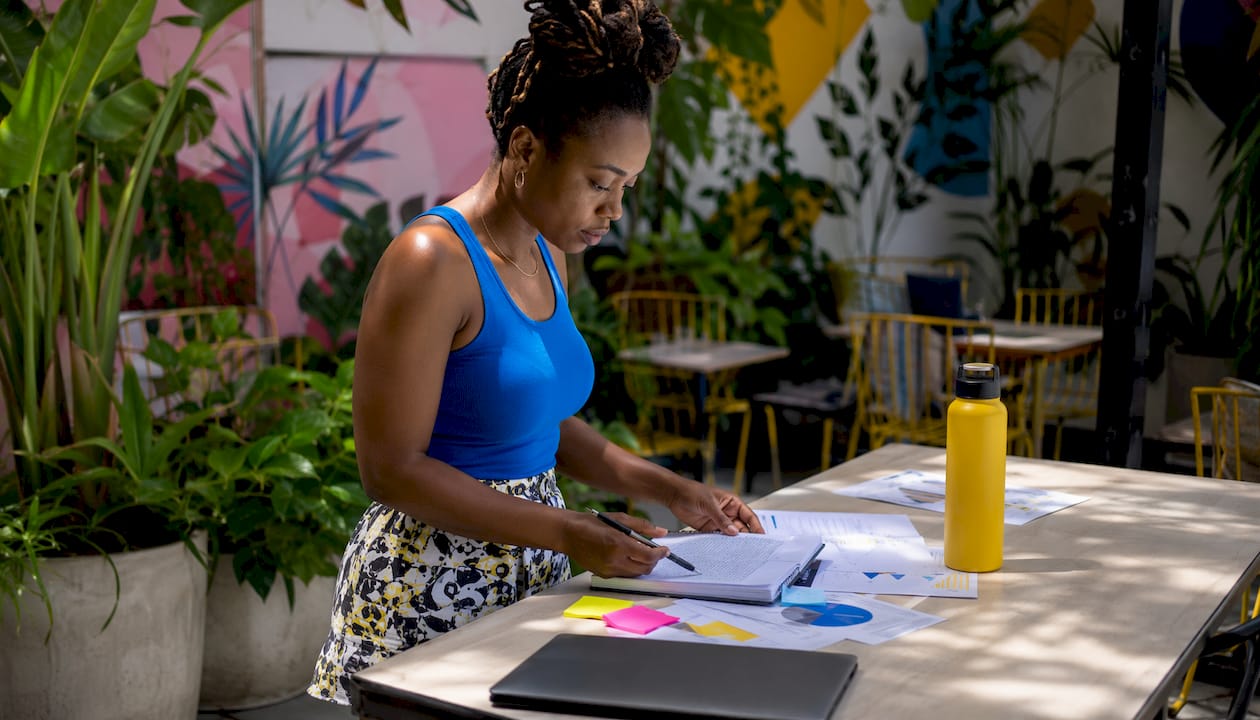 Brand manager reviewing monetization strategy
