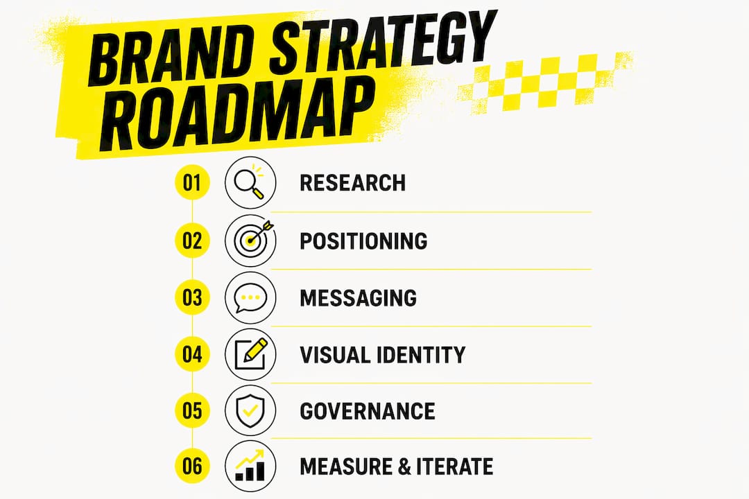 Infographic showing brand strategy roadmap steps