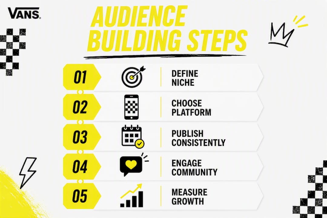 Infographic showing steps to build paying audience