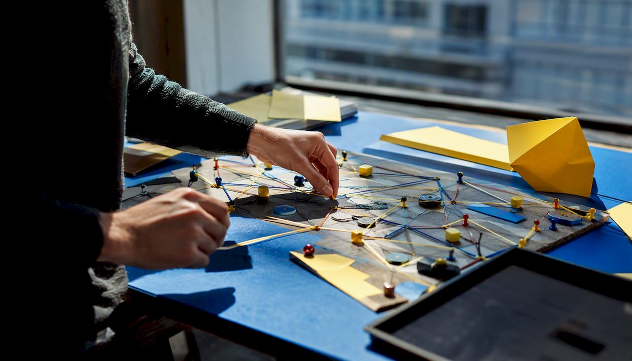 Hands arranging business development opportunity register