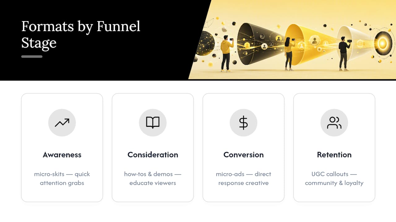 Marketing funnel stages with video format types
