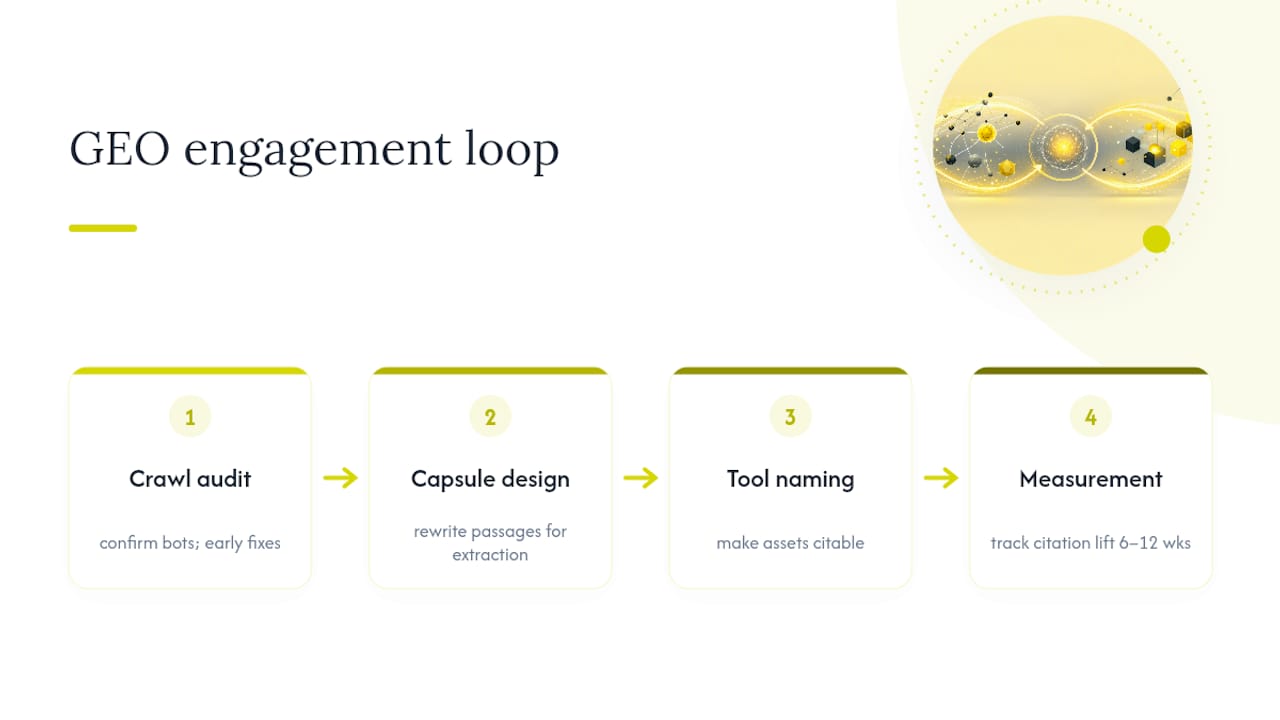 Four-step GEO engagement measurement loop
